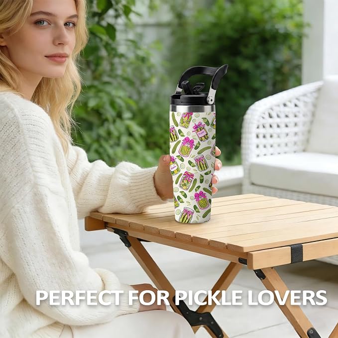 Pickle Tumbler 30oz - Pickle Themed Gifts for Adults, Stainless Steel Insulated Cup with Handle, Novelty Water Bottle for Pickles Lovers, Funny Kitchen Theme Present - Image 6