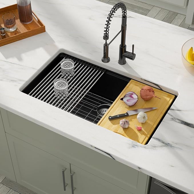 Dcolora 30 Inch Matte Black Kitchen Sink Workstation Granite Composite - Image 3