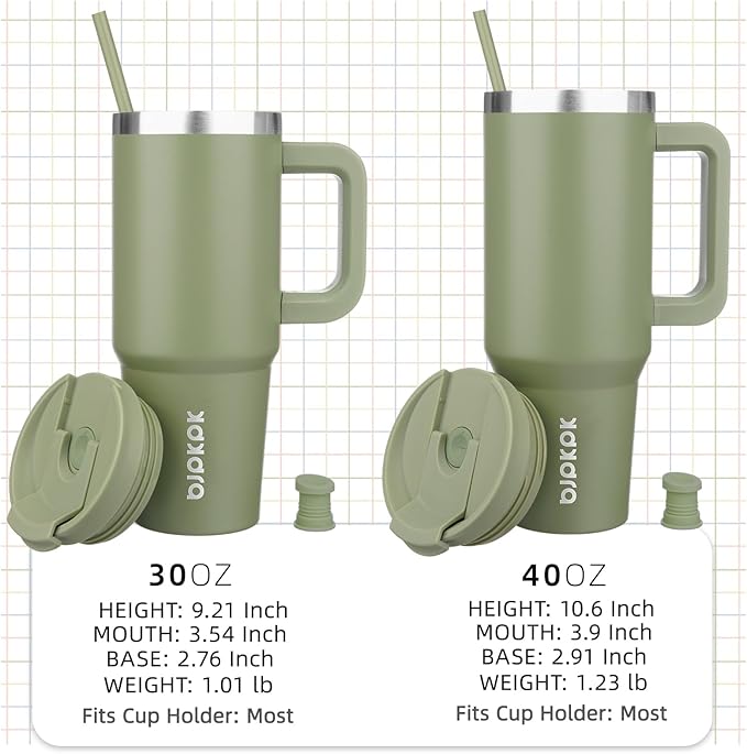 BJPKPK 40 oz Insulated Tumbler With Lid And Straw Stainless Steel Tumblers Cup With Handle For Women And Men,Sage - Image 4