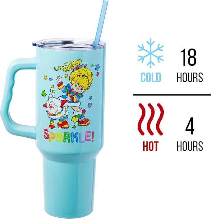 Silver Buffalo Rainbow Brite and Twink Sparkle Double Walled Stainless Steel Tumbler with Handle and Straw, Fits in Standard Cup Holder, 40 Ounces - Image 3