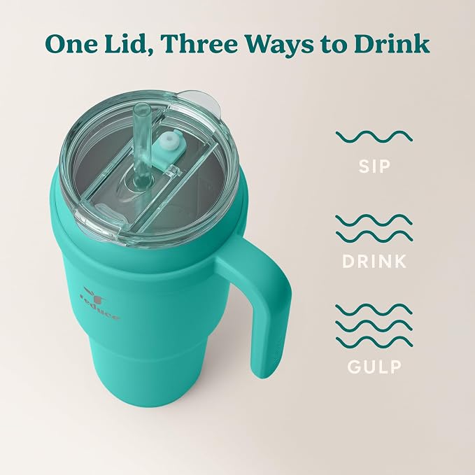Reduce 40 oz Stainless Steel Tumbler with Handle - Dual-Wall Vacuum Insulated Travel Mug, Sweat-Proof Lid & Reusable Straw - Keeps Drinks Cold for 24 Hrs, Fits Cupholders, Dishwasher Safe-Ocean Breeze - Image 5