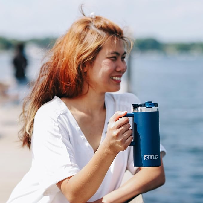 RTIC 16oz Road Trip Travel Mug with Lid and Handle, Insulated, Stainless Steel, Metal, Double Wall Vacuum-Insulation, Ceramic Lined, Portable Coffee, Tea Cup for Hot and Cold Drink, Denim - Image 6