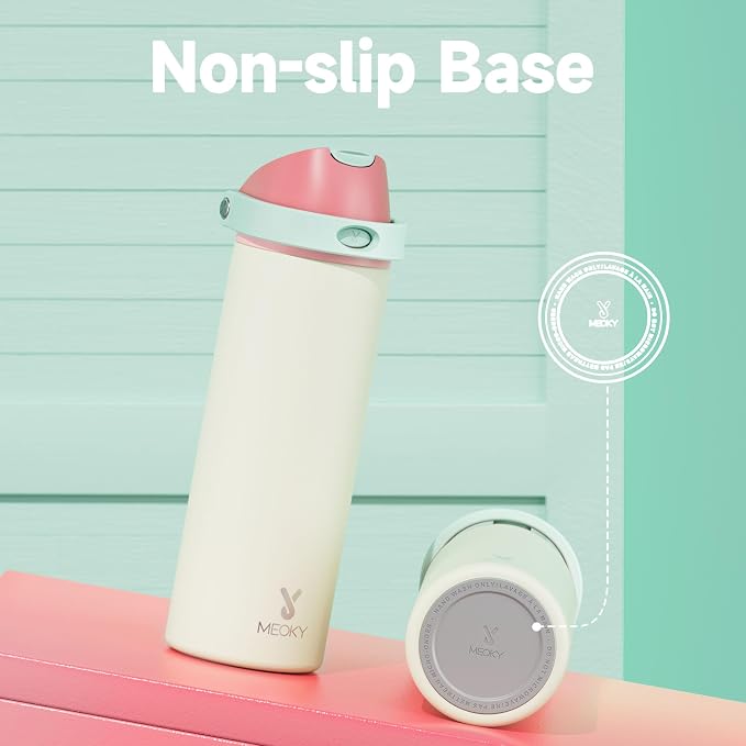 24 oz Insulated Water Bottle with Straw: Meoky Stainless Steel Metal Water Bottle with 2-in-1 Lid - Leak Proof, Cold for 24 Hours, Fits in Car Cup Holder, BPA-Free for Travel Sports Gym, Cream - Image 9