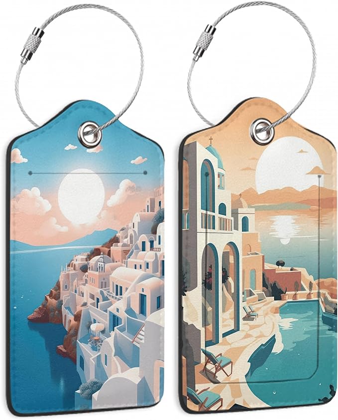 Greek Island Sunset Landscape On The Sea Luggage Tags by DEMACYA