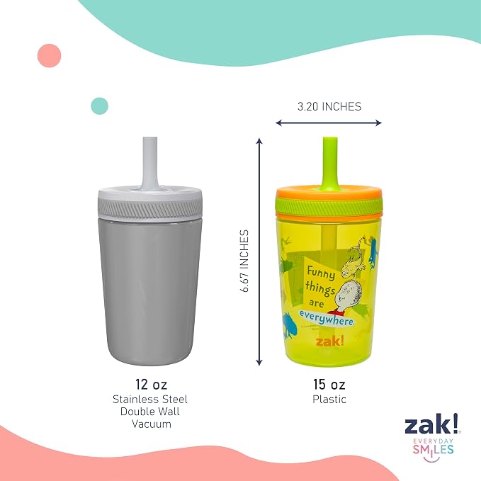 Zak Designs Dr. Seuss Kelso Toddler Cups For Travel or At Home, 15oz 2-Pack Durable Plastic Sippy Cups With Leak-Proof Design is Perfect for Kids (One Fish, Two Fish) - Image 8