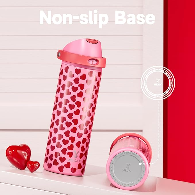 24 oz Valentine's Day Water Bottle: Meoky Stainless Steel Heart Water Bottle with 2-in-1 Straw and Spout Lid - Leak Proof, Fits in Car Cup Holder, Valentines Day for Her Women Wife Girls, Lovie - Image 7