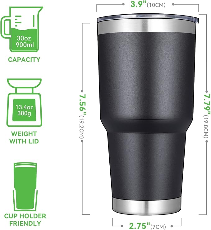 DOMICARE 30 oz Tumbler with Lid and Straw, Stainless Steel Tumblers Bulk, Insulated Vacuum Double Wall Travel Coffee Mug, Durable Powder Coated Tumbler Cups (Black, 12) - Image 2
