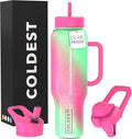 Coldest Tumbler with Handle and Straw, 100% Spill Proof Tumbler with Straw (3 Lids), Stainless Steel Insulated Leakproof Tumblers for Women Men, Cup Holder Friendly, 46 oz (Coldie Dream) by Coldest