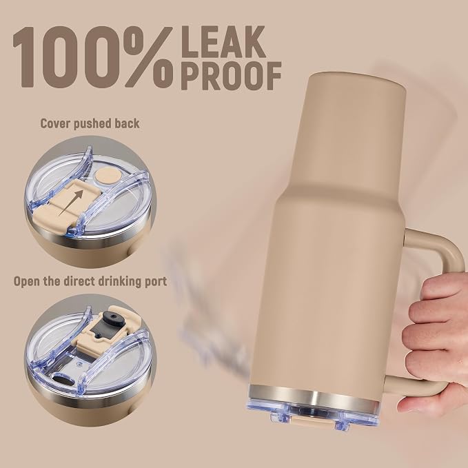 40 oz Tumbler with Handle and Straw Lid,Insulated Reusable Stainless Steel Water Bottle Travel Mug，Cupholder Friendly Double Wall Vacuum Sealed Cup (Mocha) - Image 4