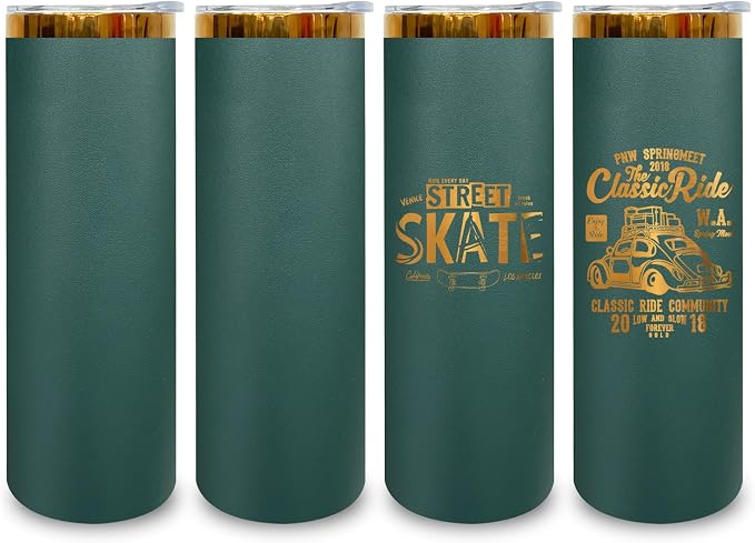 20 oz Skinny Tumblers Stainless Steel Tumbler with Lid and Straw Double Wall Vacuum Insulated Coffee Mug 20oz Powder Coated Cup for Hot and Cold Drinks(Green,4 pack) by FunTrans