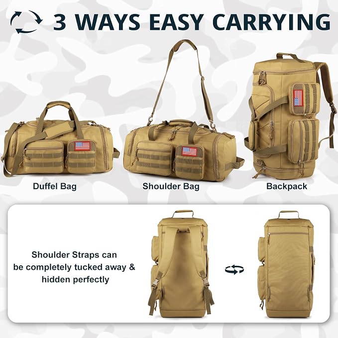 Tactical Gym Bag for Men，70L Large 3 in 1 Sports Duffle Bag - Image 5