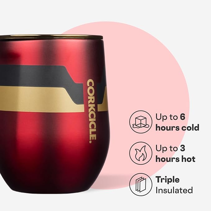 Corkcicle Stemless Insulated Wine Glass Tumbler - Beverages Cold 6 & Hot 3 Hours - Stainless Steel - Easy-Grip - Summer Drinkware Gift - Keeps Drinks Ice - 12 oz - Iron Man - Image 3