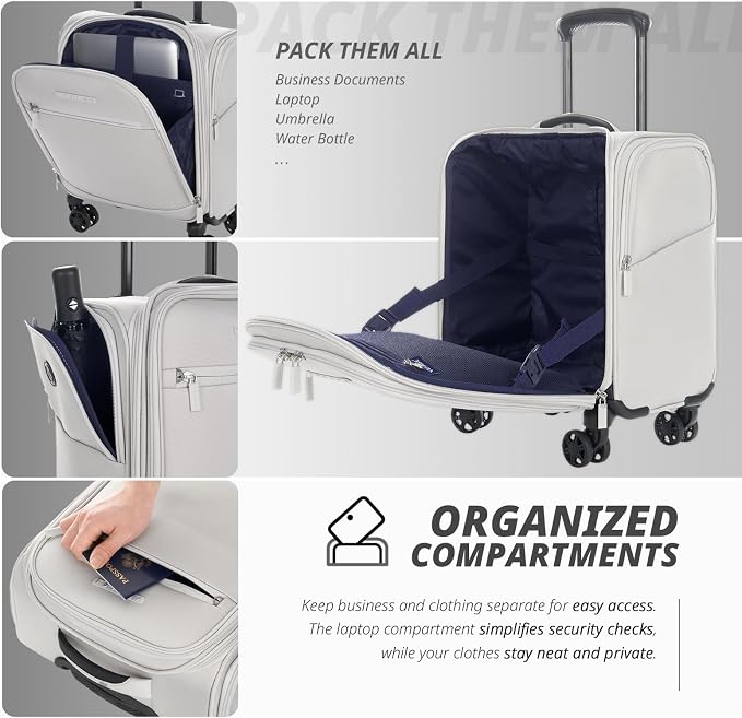 Verage Under Seat Luggage with Wheels, Softside Small Suitcase Spinner Carry On - Image 4