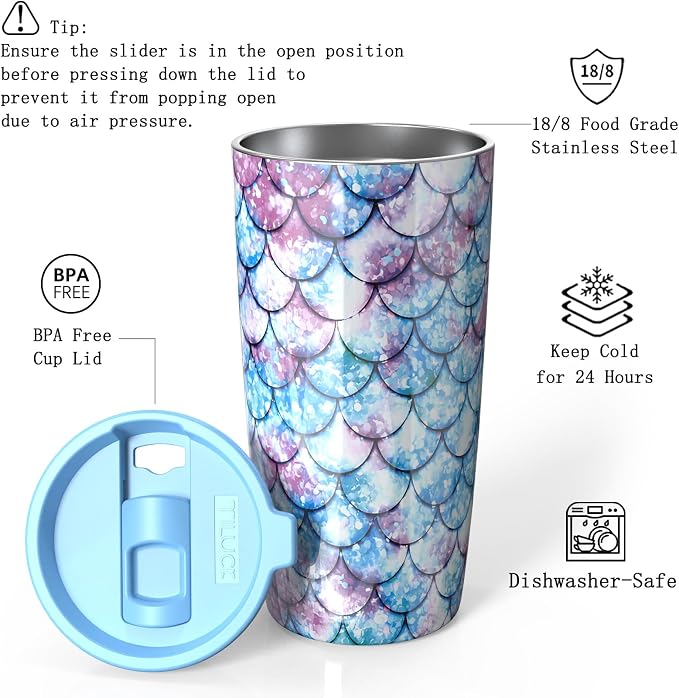 TILUCK 20 oz Insulated Tumbler with BPA-Free Lid, Stainless Steel Vacuum Travel Coffee Mug, Double Wall Coffee Tumbler（20oz，FishScales） - Image 2