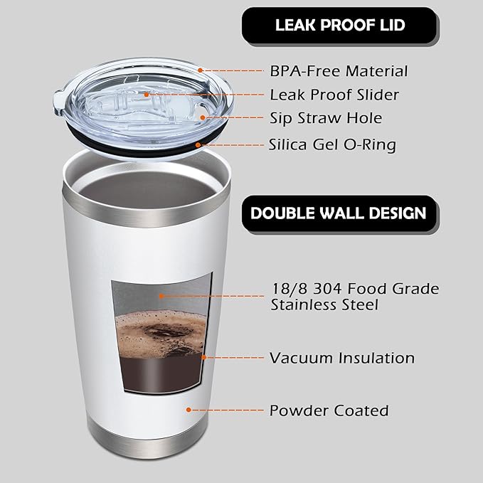 AIANJI 20oz Tumbler Bulk Stainless Steel Tumblers with Lid Vacuum Insulated Double Wall Travel Coffee Mug Powder Coated Tumbler Cup for Hot and Cold Drinks(White, 6 pack) - Image 3