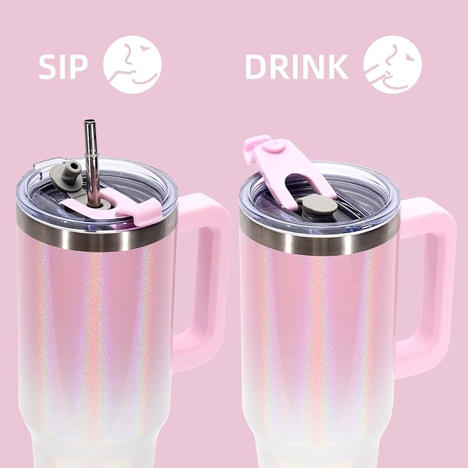 30 oz Shiny Tumbler with Handle and Straw,Stainless Steel Tumbler with Lid and Straw,Insulated Travel Mug(Cold for 34 Hours),Water Bottle for Iced Tea,Coffee (Pink) - Image 4