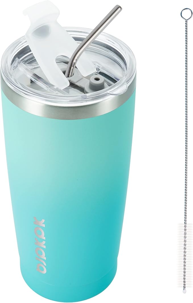 BJPKPK 20 oz Insulated Tumbler Stainless Steel Color Block Coffee Mug Vacuum Double Wall Thermal Travel Cup With Lids And Straw,Mint by BJPKPK