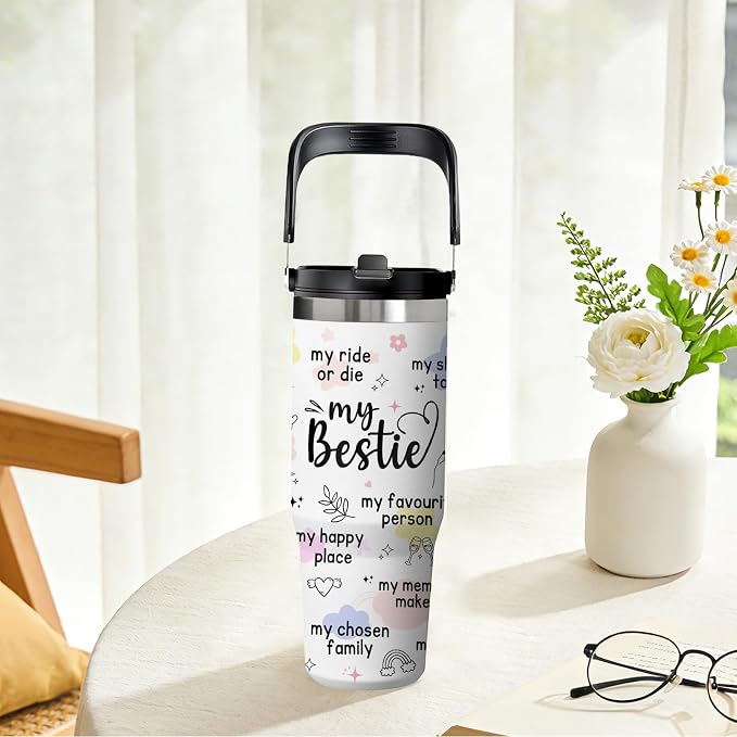 Bestie Tumbler 30oz - Best Friend Gift for Women, Stainless Steel Insulated Cup with Handle, Friendship Birthday Christmas Gift for Female Friends, Thoughtful Gifts Idea - Image 9