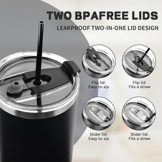 40 oz Tumbler with Lids and Straws, Stainless Steel Insulated Coffee Tumbler, Double Wall Vacuum Insulated Travel Mug Cup, Leakproof Thermal Coffee Cup for Hot and Cold Drinks (Black) - Image 5