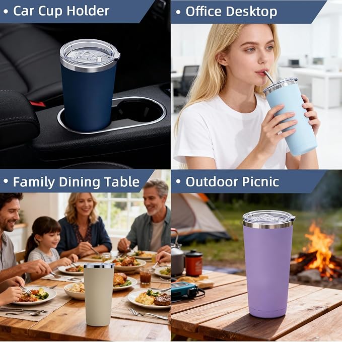 GGQ 20oz Travel Coffee Tumbler Food-Grade 304 Stainless Steel Vacuum Insulated Double Wall Leak-Proof Lid Reusable Straw Hot and Cold Drinks Cup Holder Friendly (Navy Blue) - Image 6