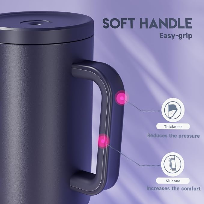 Meoky 40 oz Tumbler with Handle and Straw: Stainless Steel Insulated Tumbler with Lid and Straw - 100% Leak Proof Tumbler for Car Cup Holders - Travelers Commuters Workers, Blueberry - Image 6