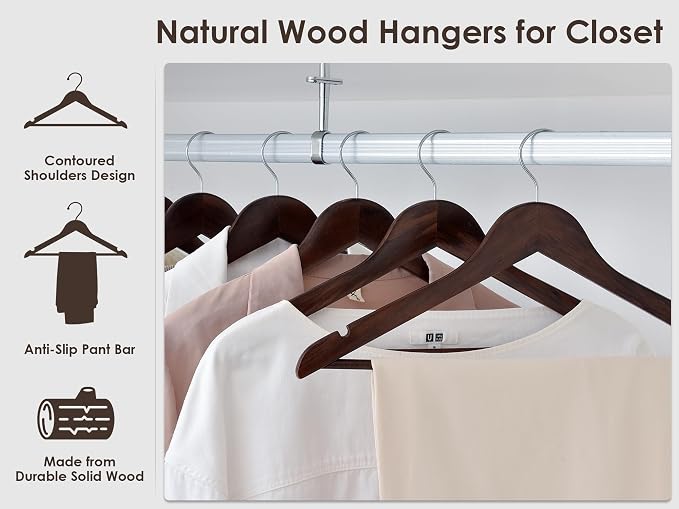 StorageWorks Wooden Hangers 30 Pack, Wood Coat Hanger - Image 2