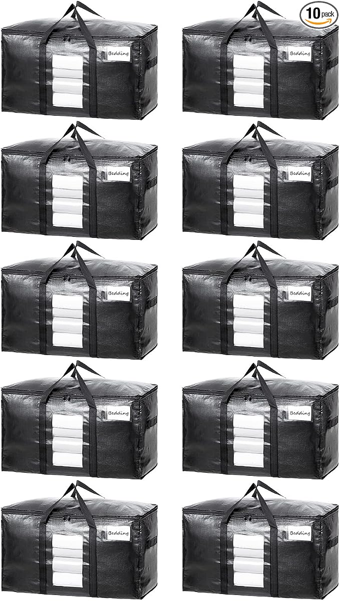 TAILI Extra Large Moving Bags, 10 Pack Black Heavy Duty Totes by TAILI