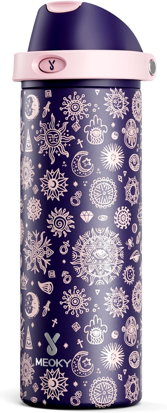 24 oz Insulated Water Bottle for Women: Meoky Stainless Steel Metal Water Bottle with 2-in-1 Straw and Spout Lid - Leak Proof, Cold for 24 Hours, Protective Silicone Base, BPA-Free for School, Arcana by MEOKY