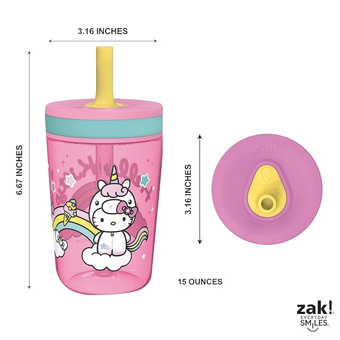 Zak Designs 15oz Hello Kitty Kelso Tumbler Set, Leak-Proof Screw-On Lid with Straw Made of Durable Plastic and Silicone, Perfect Bundle for Kids, 2 Count (Pack of 1) - Image 8