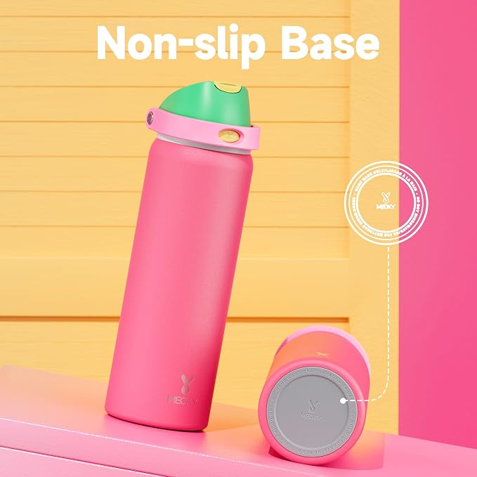 32 oz Insulated Water Bottle for Women: Meoky Stainless Steel Water Bottle with 2-in-1 Straw and Spout Lid - Leak Proof, Cold for 24 Hours, Protective Silicone Base, BPA-Free for Sports Gym, Ruby - Image 8