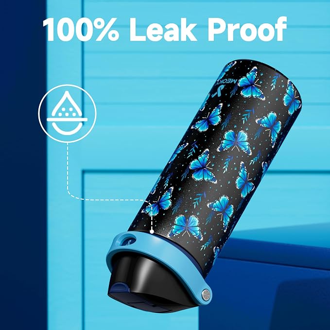 24 oz Insulated Water Bottle for Women: Meoky Glow in the Dark Water Bottle with 2-in-1 Straw and Spout Lid - Leak Proof, Cold for 24 Hours, Fits in Car Cup Holder, BPA-Free for Sports Travel, Moonlit - Image 6