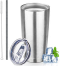 20 oz Tumbler with Lids and Straws, Stainless Steel Insulated Coffee Tumbler, Double Wall Vacuum Insulated Travel Mug Cup, Leakproof Thermal Coffee Cup for Hot and Cold Drinks (Silver) by GUDEMAO