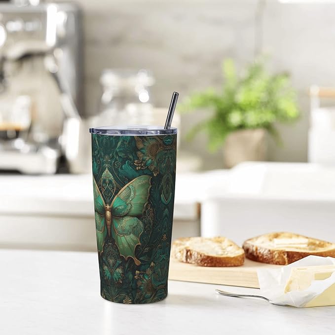 Moth Tumbler with Lid and Straw 20oz Vacuum Insulated Coffee Cup Stainless Steel Tumblers Leakproof Travel Mug Present for Women Men - Image 7