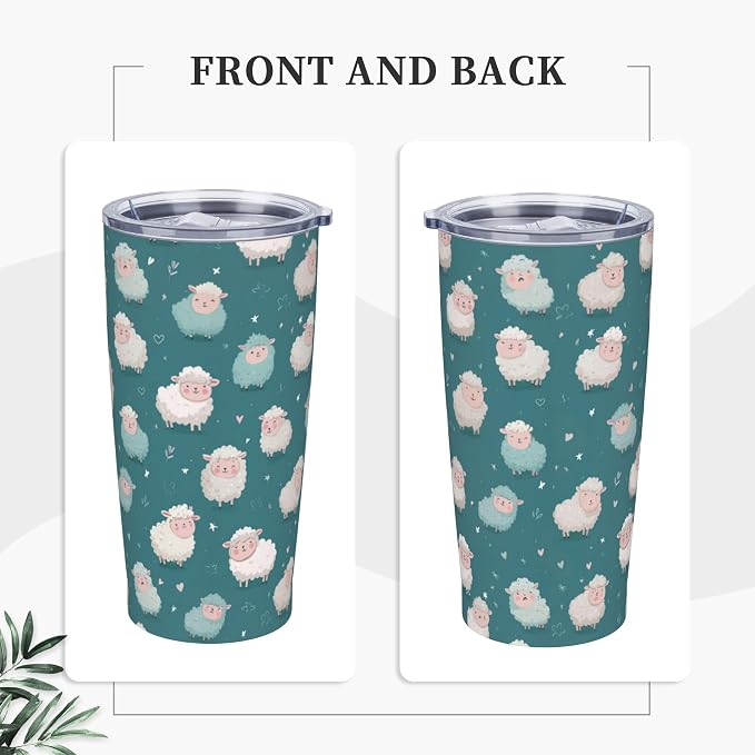 Sheep Tumbler with Lid and Straw 20oz Vacuum Insulated Coffee Cup Stainless Steel Tumblers Leakproof Travel Mug Present for Women Men - Image 5