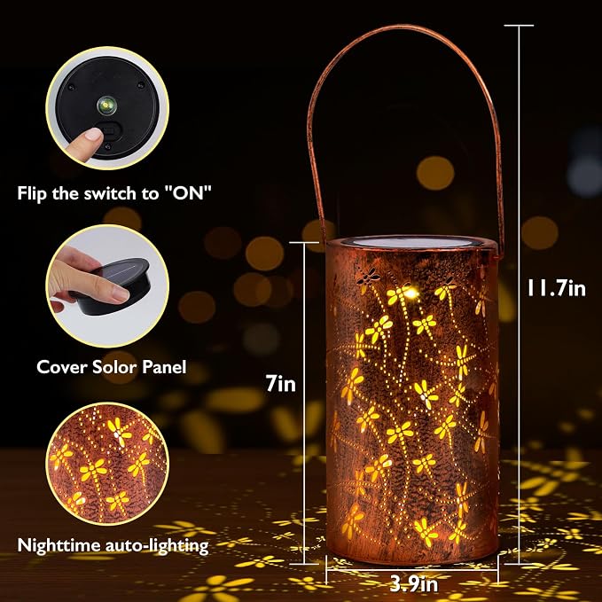 Homemory Dragonflies Solar Lanterns Lights Outdoor Waterproof, Hollowed-Out - Image 4