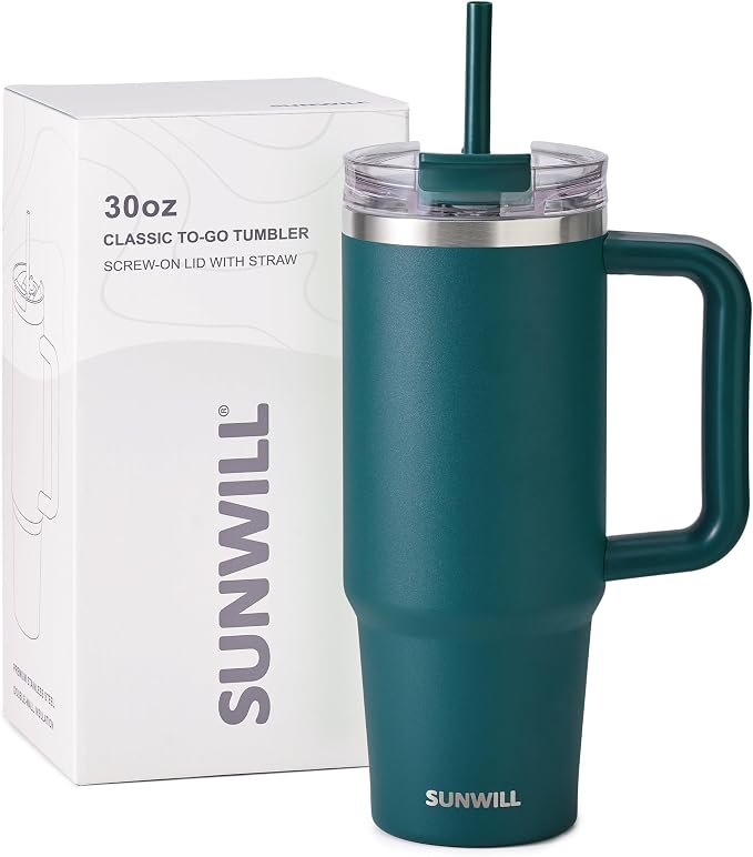 SUNWILL Travel Coffee Mug with Lid, 30 oz Tumbler with Handle and Straw Leak Proof, Stainless Steel Cup Insulated for Office & Camping, Cupholder Friendly, Powder Coated Deep Teal - Image 7