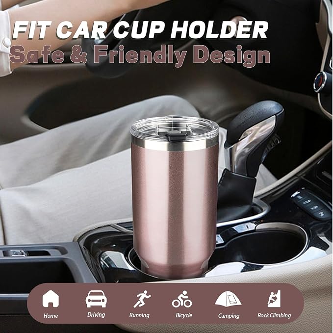 40 oz Tumbler with Lids and Straws, Stainless Steel Insulated Coffee Tumbler, Double Wall Vacuum Insulated Travel Mug Cup, Leakproof Thermal Coffee Cup for Hot and Cold Drinks (Rose Gold) - Image 6