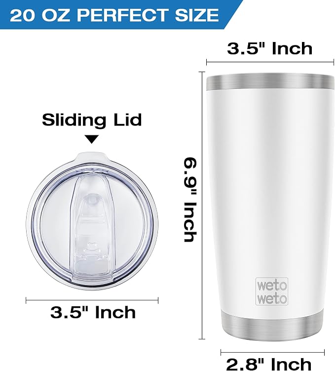 WETOWETO 20oz Insulated Stainless Steel Tumbler, Double Wall Vacuum Leak-proof Travel Coffee Mug, Powder Coated Water Cup (White, 1 Pack) - Image 3