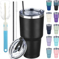 30 oz Tumbler with Lids and Straws, Stainless Steel Insulated Coffee Tumbler, Double Wall Vacuum Insulated Travel Mug Cup, Leakproof Thermal Coffee Cup for Hot and Cold Drinks (Black) by GUDEMAO