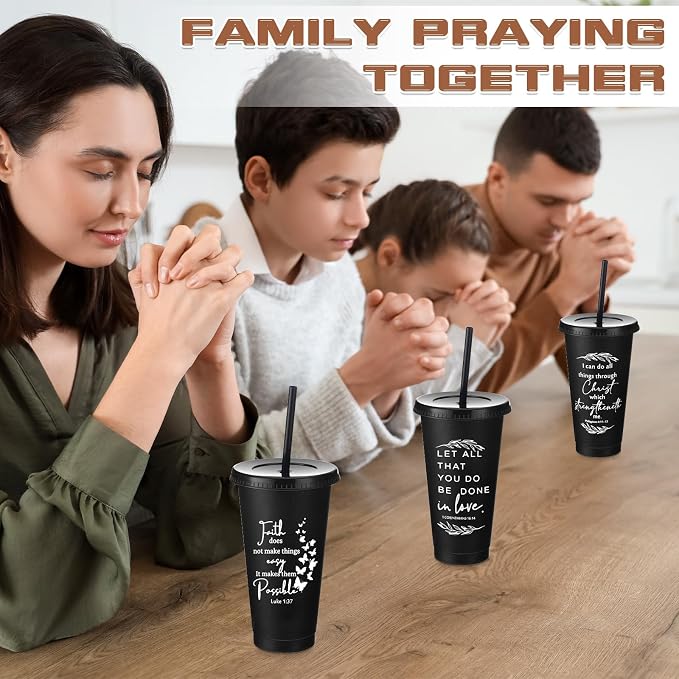 Havawish 24 Mothers Day Christian Tumbler Gift Bulk Religious Inspirational 24 oz Drinking Jesus Cup with Lid Straw Bible Verse Plastic Cup for Church Father Teacher First Communion (Black) - Image 5