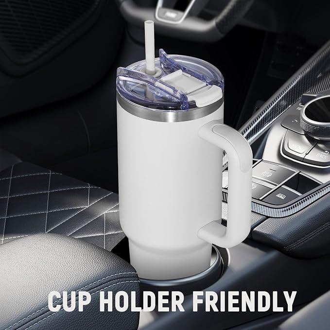 40 oz Tumbler with Handle and Straw Lid,Insulated Reusable Stainless Steel Water Bottle Travel Mug，Cupholder Friendly Double Wall Vacuum Sealed Cup (Cold White) - Image 5