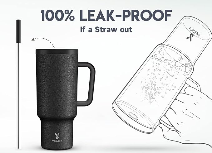 Meoky 40oz Tumbler with Handle, Leak-proof Lid and Straw, Insulated Coffee Mug Stainless Steel Travel Mug, Keeps Cold for 34 Hours or Hot for 10 Hours (Night) - Image 3