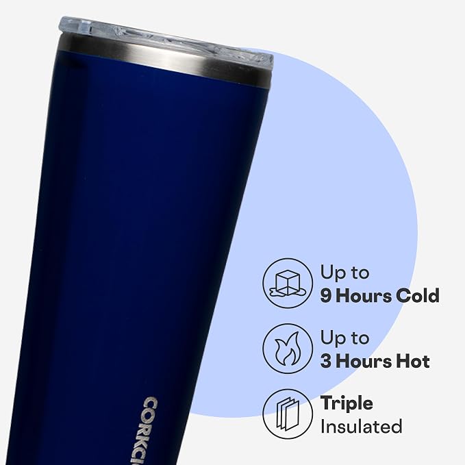 Corkcicle Classic Tumbler - Keeps Drinks Cold for 9 Hours & Hot for 3 - Triple-Insulated Stainless Steel - Holiday Tumbler Gift - 24 oz - Gloss Midnight Navy - Image 3