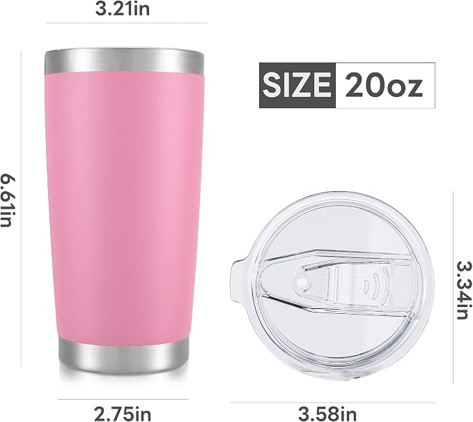 20 oz Tumbler with Lid Stainless Steel Double Wall Vacuum Insulated Tumblers Powder Coated Cups Travel Mug Keep Drinks Cold and Hot, Pink - Image 7