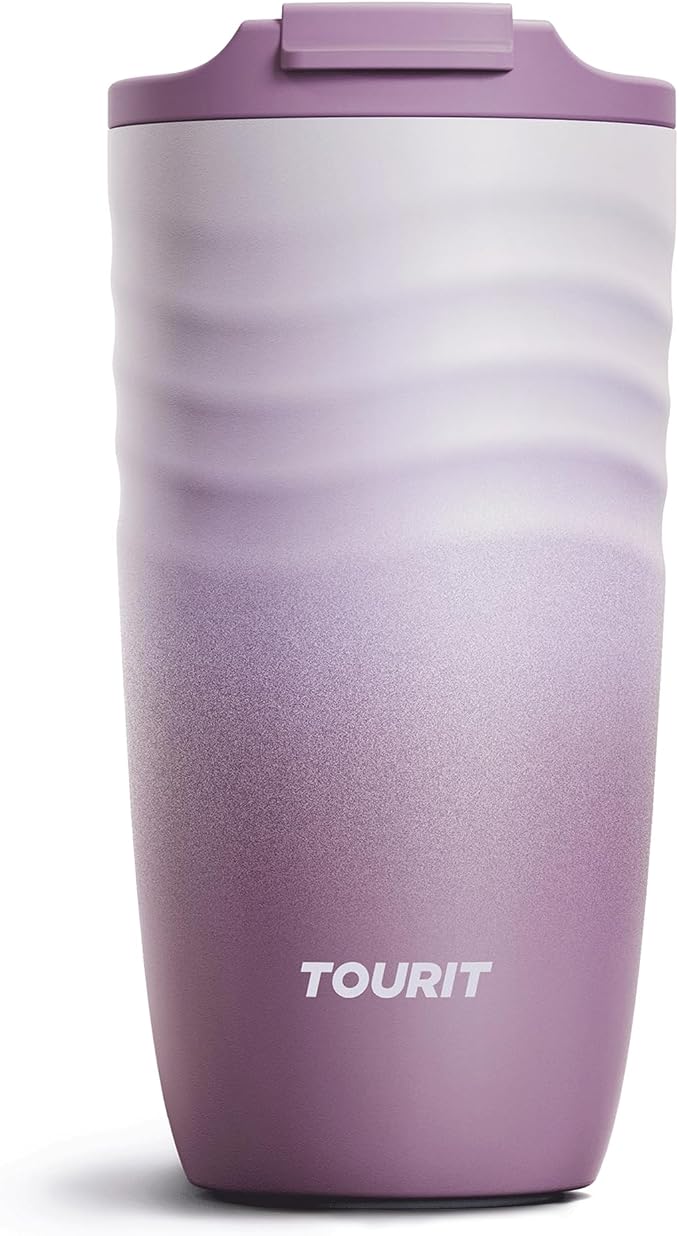 TOURIT 16 oz Travel Coffee Mug, Insulated Stainless Steel Travel Mug with Lid, Leak-Proof Double-Wall Vacuum Tumbler, Reusable Coffee Cup - Mist Purple by TOURIT