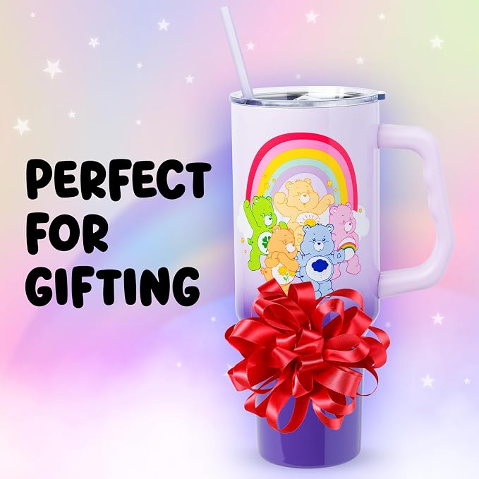 Silver Buffalo Care Bears Rainbow Featuring Funshine, Cheer, Grumpy, Friend, and Good Luck Bear Double Walled Stainless Steel Tumbler with Handle and Straw, Fits in Standard Cup Holder, 40 Ounces - Image 7
