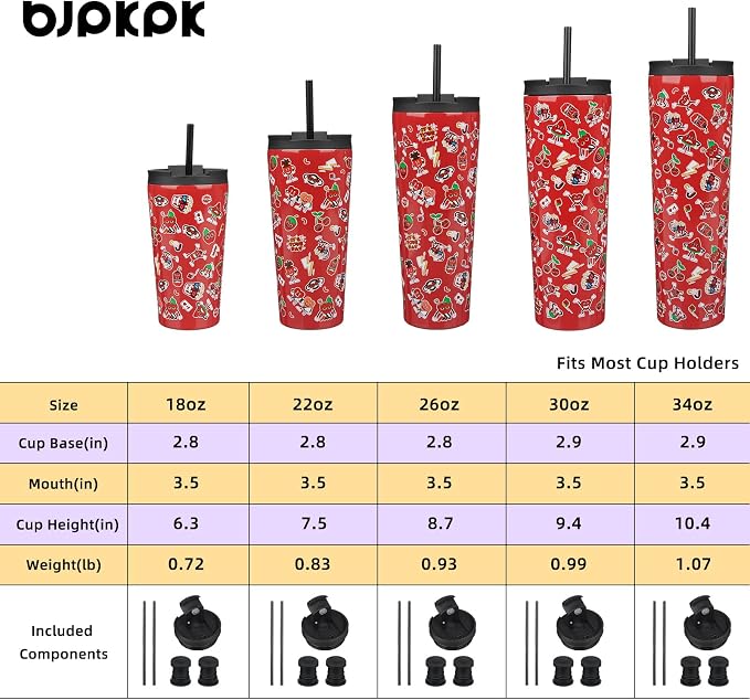 BJPKPK 34oz Skinny Tumbler With lid And Straw Stainless Steel Travel Coffee Mug Insulated Tumblers Cups,Passionate Red - Image 4