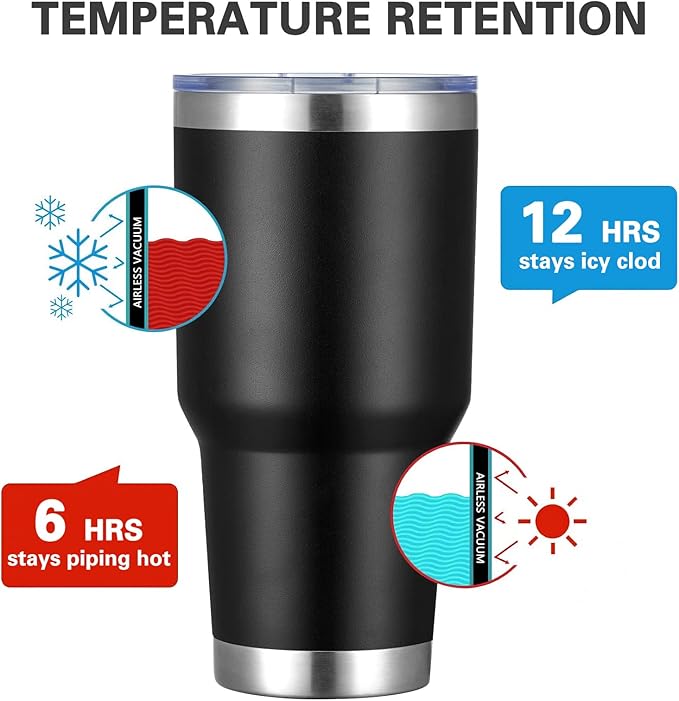 MEWAY 30oz Insulated Tumbler With Lids and Straws,Stainless Steel Double Vacuum Coffee Tumbler Cup, Brush, Durable Powder Coated Coffee Cup for Cold & Hot Drinks, Office, Travel(Black,12 PACK) - Image 2
