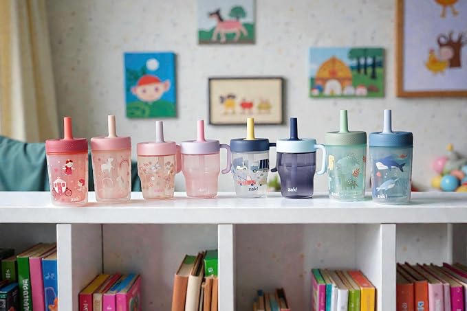 Zak Designs Capri Toddler Tumbler For Travel or At Home, 10oz 2-Pack Durable Plastic Sippy Cups With Handle and Leak-Proof Design are Perfect For Kids (Wheels, Blue) - Image 10