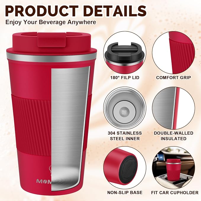 MOMSIV 17oz Travel Mug, Insulated Coffee Cup with Leakproof Lid, Vacuum Stainless Steel Double Walled Reusable Tumbler for Hot and Cold Water Coffee and Tea In Travel and Car - Image 5